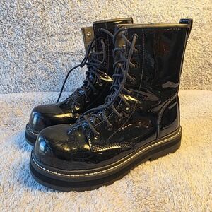 Avenger Work Boots Womens Black Patent Leather Safety Platform Boots Comp Toe 9‎